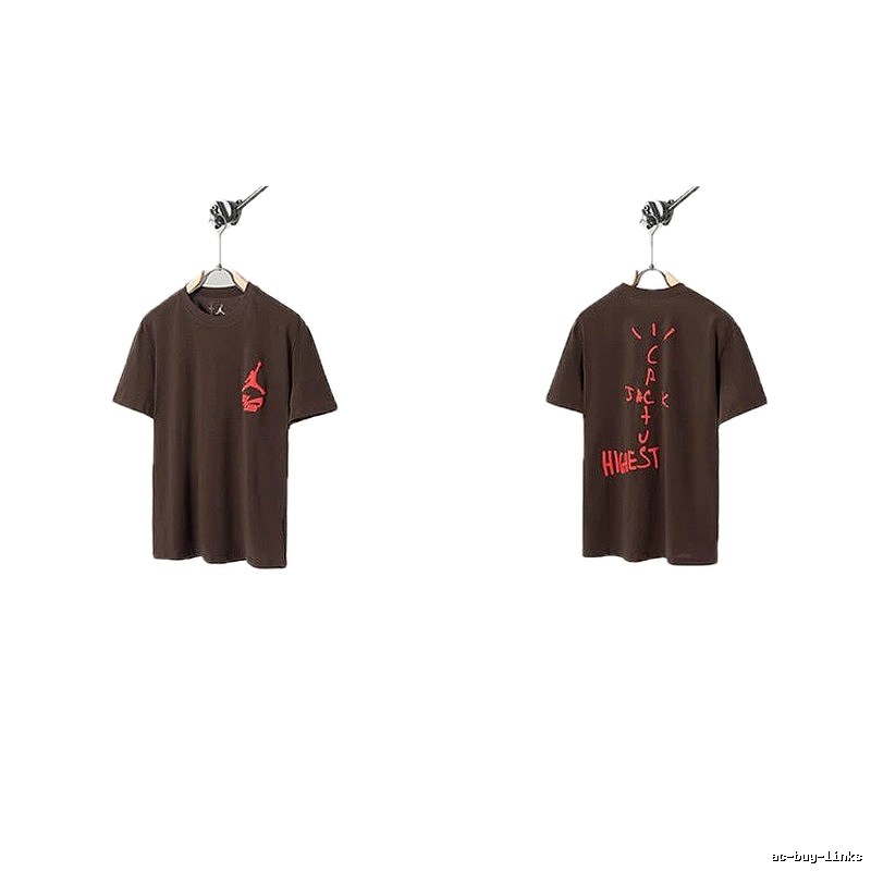 AJ x Travis Scott Co-branded Street Style Brown Short-sleeve T-shirt
