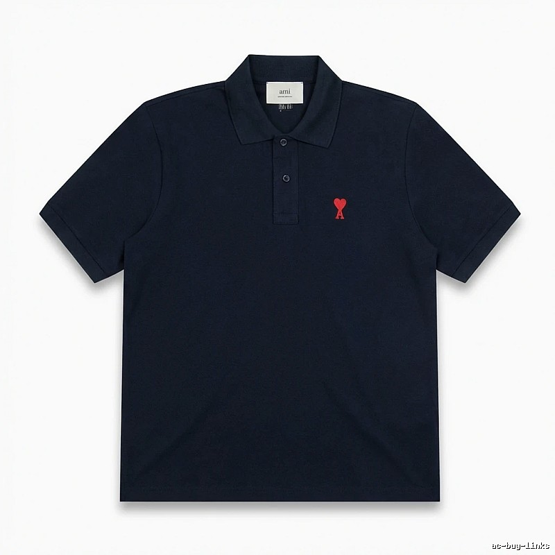 AMI Love Heart Logo Minimalist Style Polo Shirt