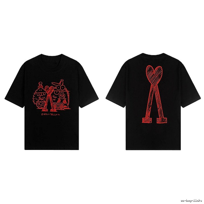 AMI red graffiti-style short-sleeve shirt