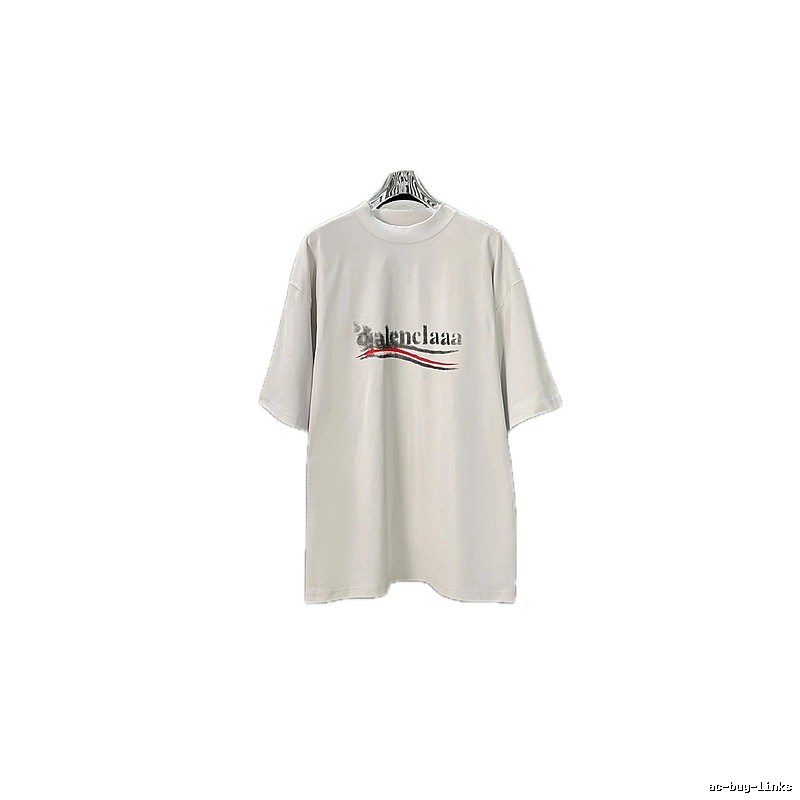 Balenciaga alphabet-style white T-shirt.