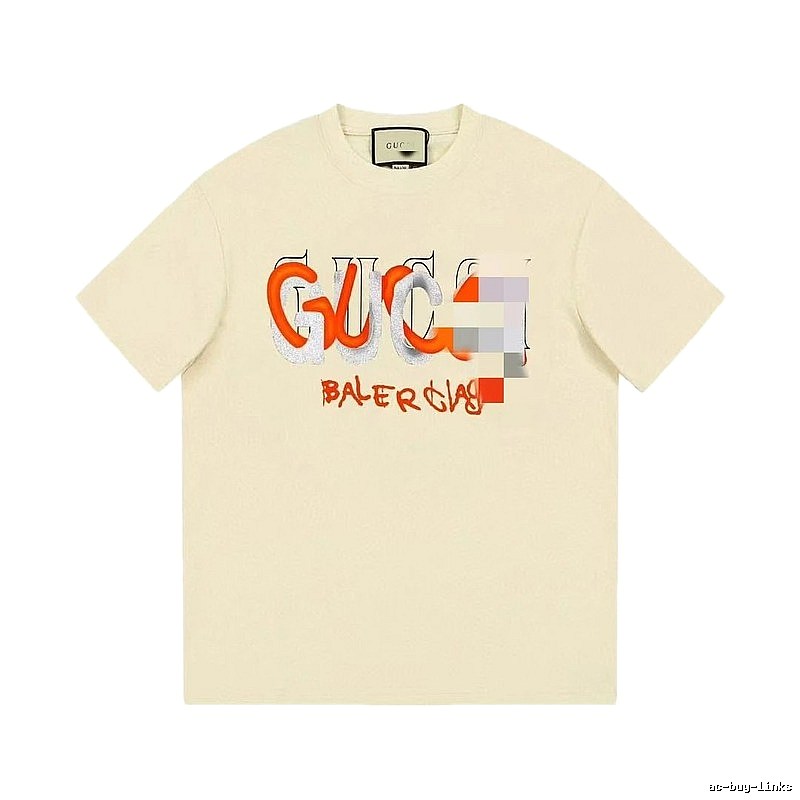 Balenciaga Co-branded Graffiti-style Beige Short-sleeve T-shirt