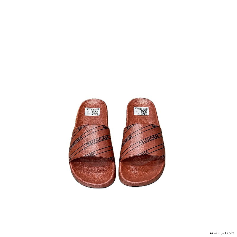 Balenciaga Letter Print Streetwear Brand Reddish Brown Slide Sandals