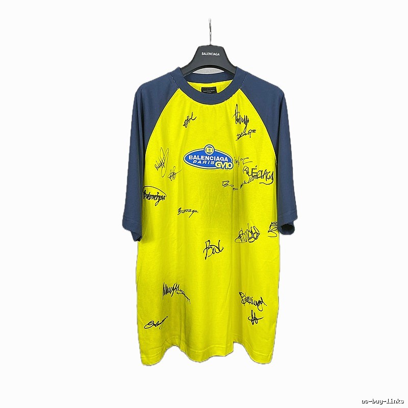 Balenciaga Signature Style Yellow and Blue T-shirt