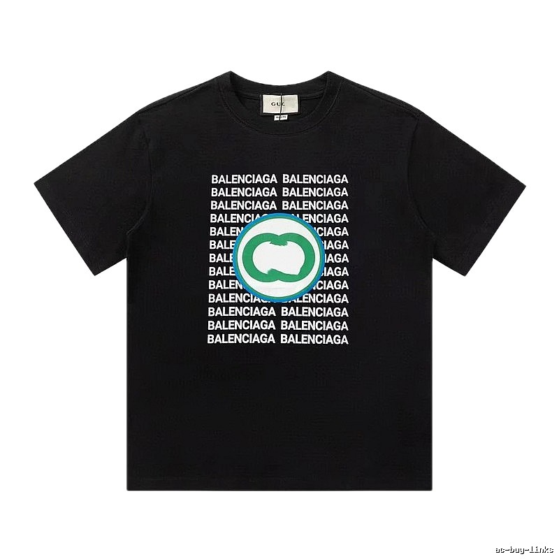 Balenciaga Trendy All-over Print Black Short-sleeve T-shirt