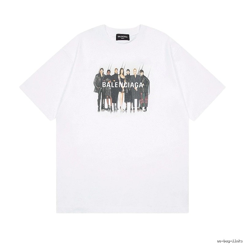 Balenciaga Trendy and Cool Style Portrait Print White T-shirt
