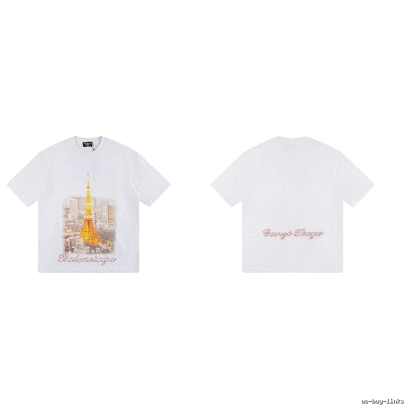 Balenciaga Vintage-style White T-shirt with Tokyo Tower Print