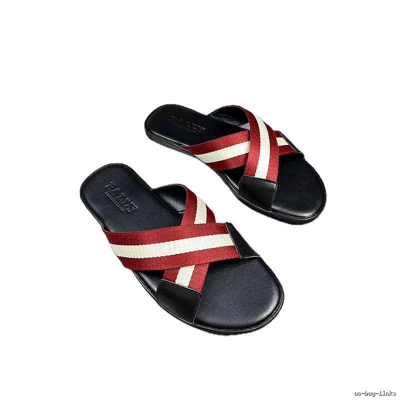 BALLY Classic Striped Casual Black and Red Slide Slippers