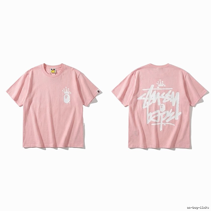 Bape Crown Trendy Pink Short Sleeve