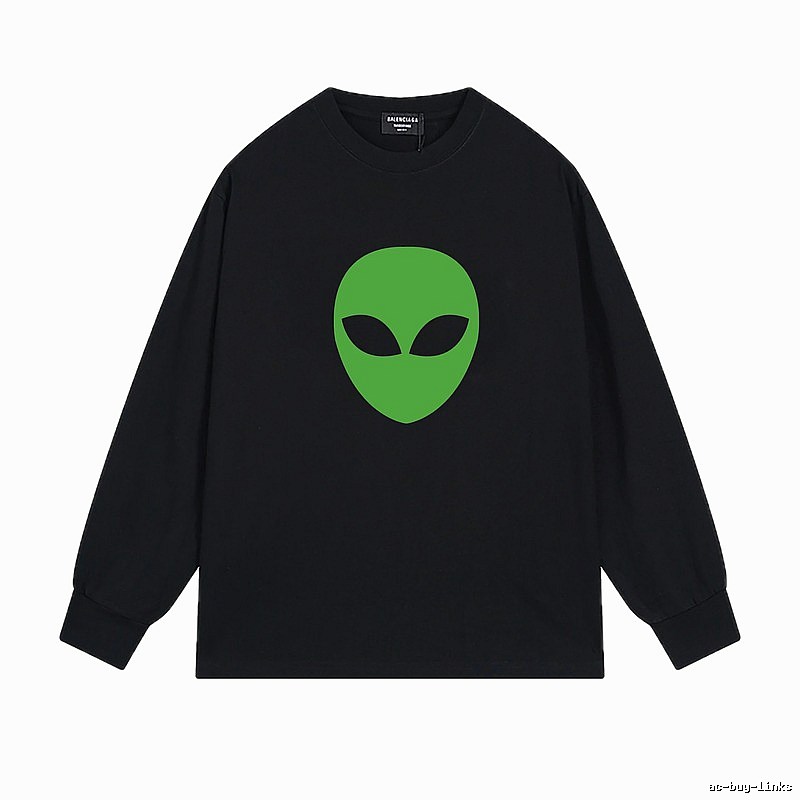Black long-sleeved shirt with Balenciaga alien print