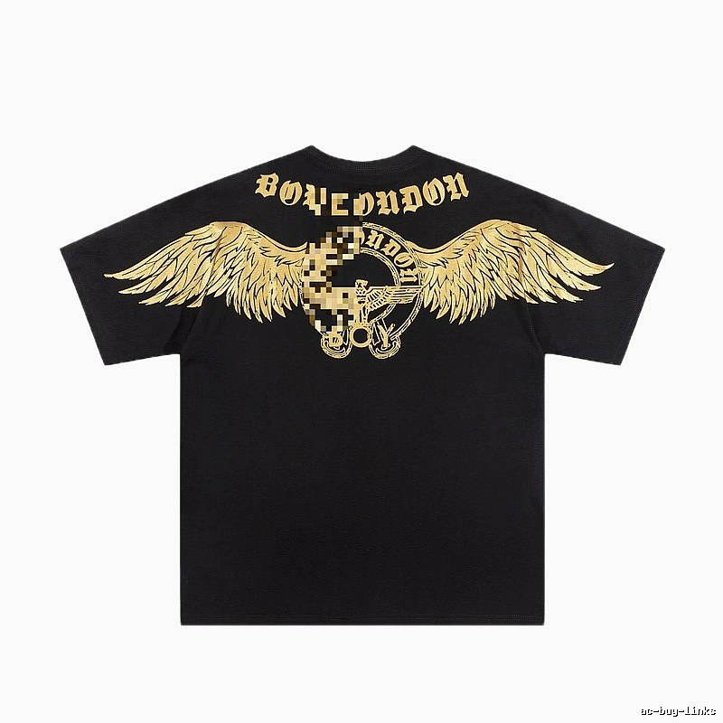 BOY Street Style Black Short-sleeve T-shirt with Gold Foil Stamped Wings