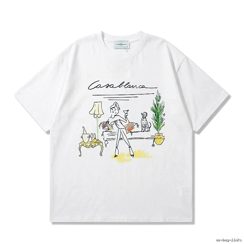 Casablanca Hand-painted Style White T-shirt