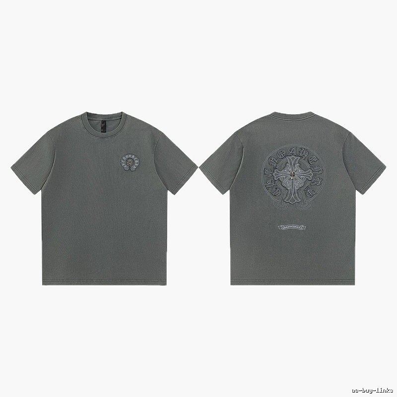Chrome Hearts Cross Embroidered High Street Dark Grey Short-sleeve T-Shirt