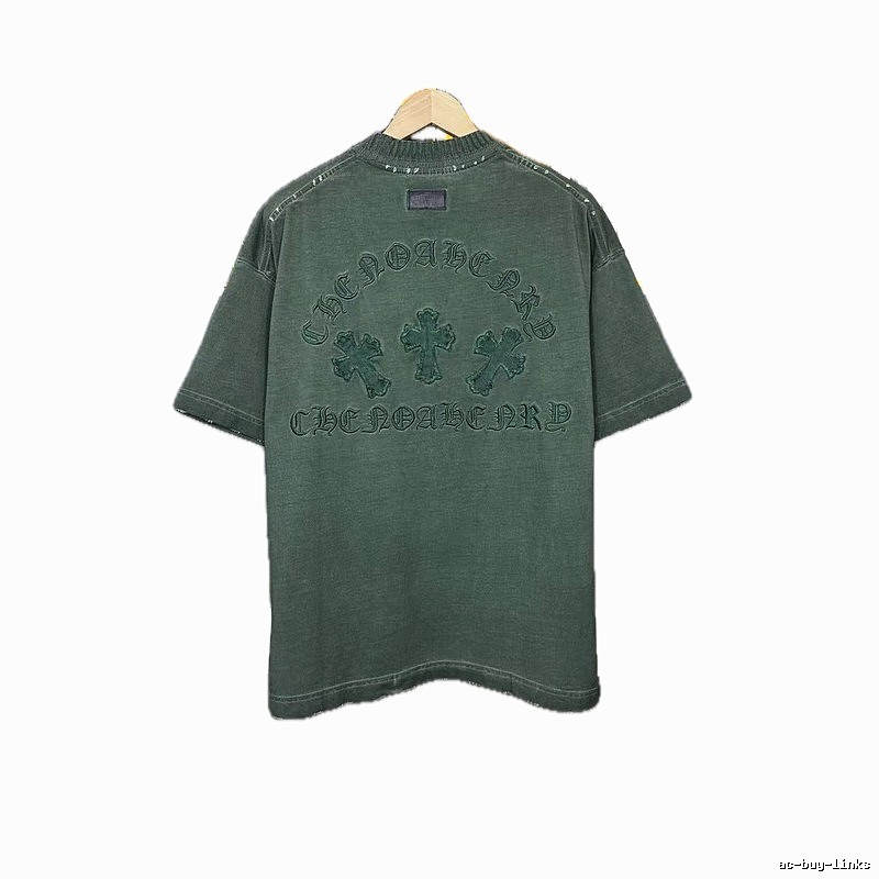 Chrome Hearts Cross Embroidered Vintage Dark Green Short-Sleeve T-Shirt