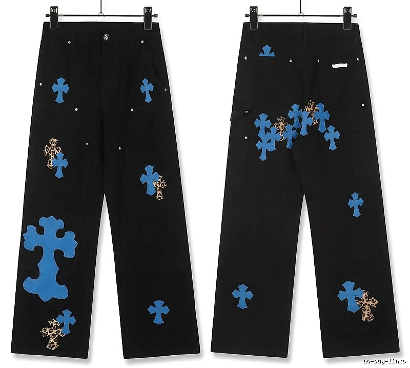 Chrome Hearts Cross Trendy Cool Black Long Pants