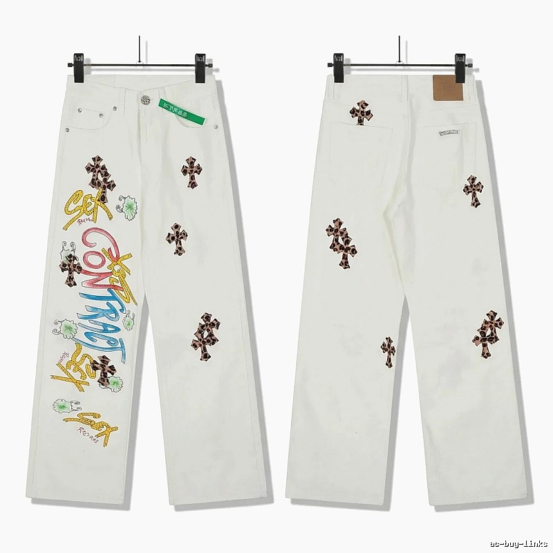 Chrome Hearts Graffiti Style White Jeans