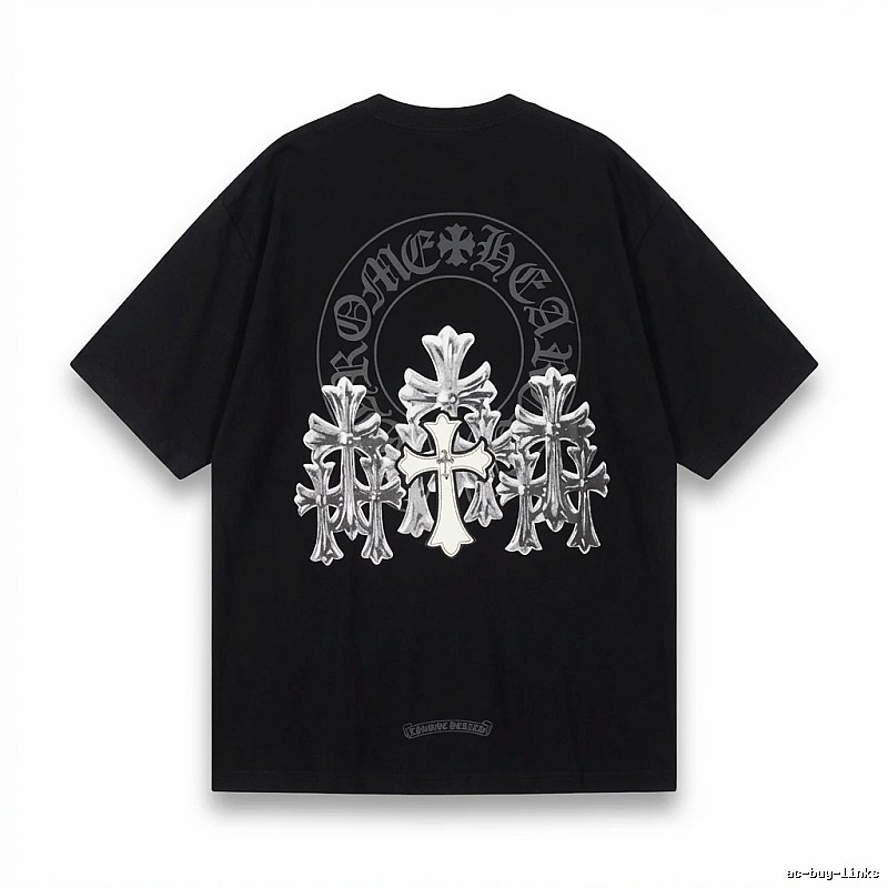 Chrome Hearts Silver Cross Black T - Shirt