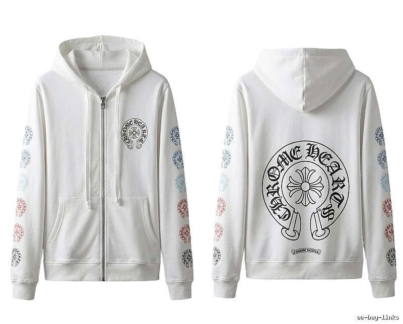 Chrome Hearts White Hoodie with Horseshoe Print Style