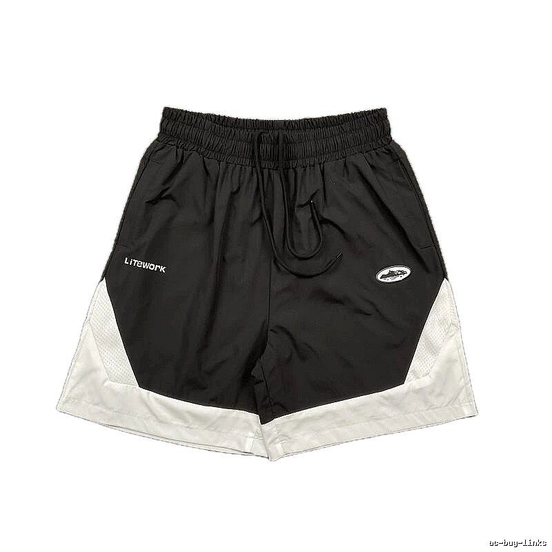 Corteiz Street Style Black and White Colorblock Casual Shorts