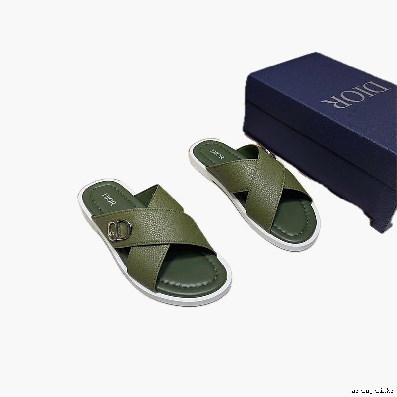 Dior Crisscross-strap Light Luxury Style Army Green Slides