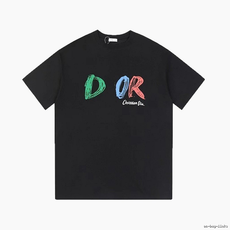 Dior Graffiti Collection Edgy Trendy Style Black Short-sleeve T-shirt