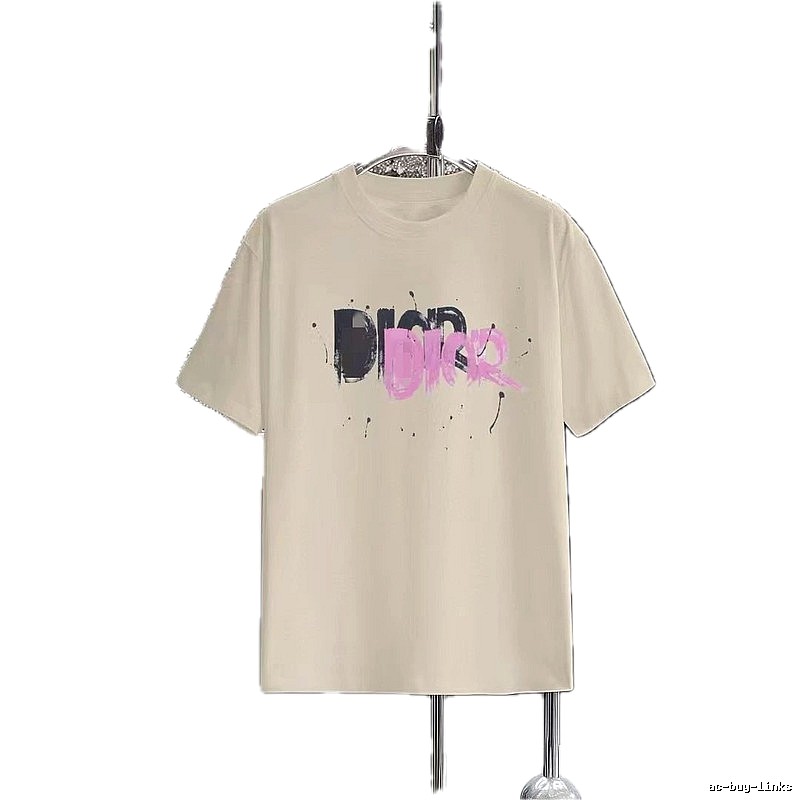 Dior Graffiti Street Style Apricot Short-sleeve T-Shirt