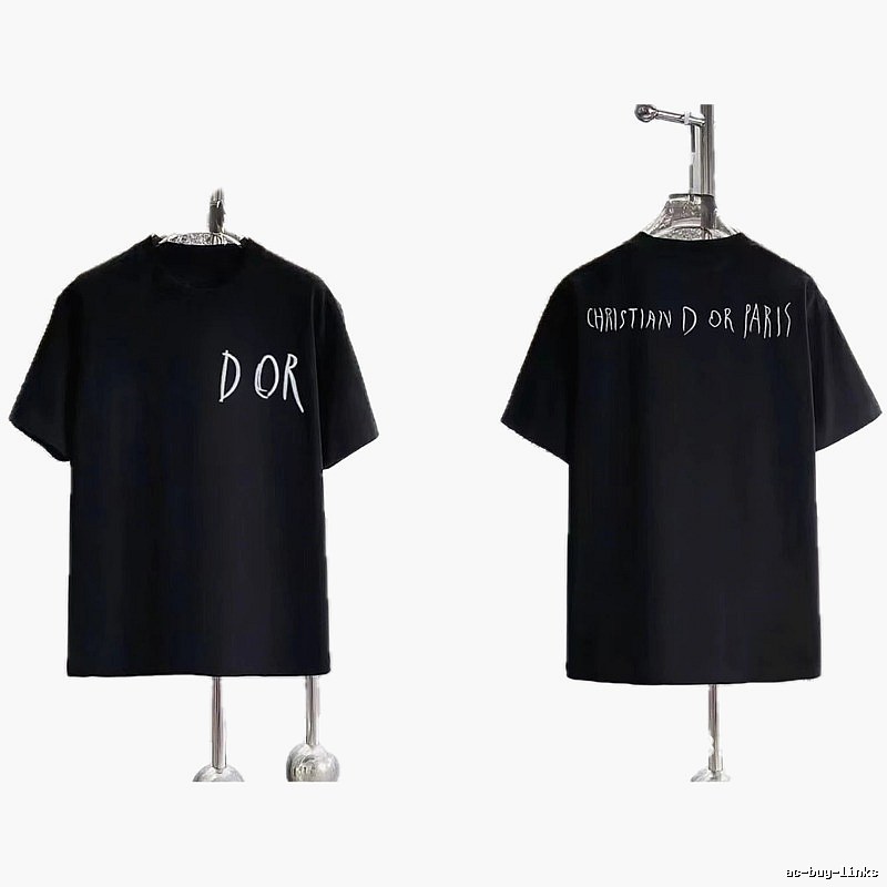 Dior Hand-painted Graffiti Minimalist Style Black T-shirt