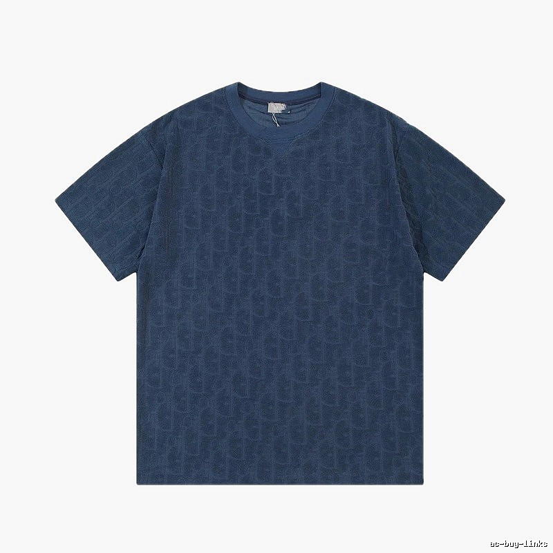 Dior Oblique All-over Print Light Luxury Style Navy Blue T-Shirt