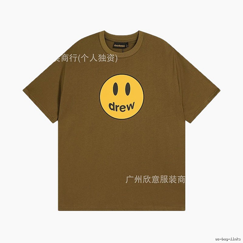 Drew Smiley Face Street Style Brown Short Sleeve T-shirt
