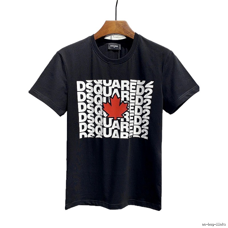 DSQ2 Maple Leaf Print Street Style Black T-Shirt
