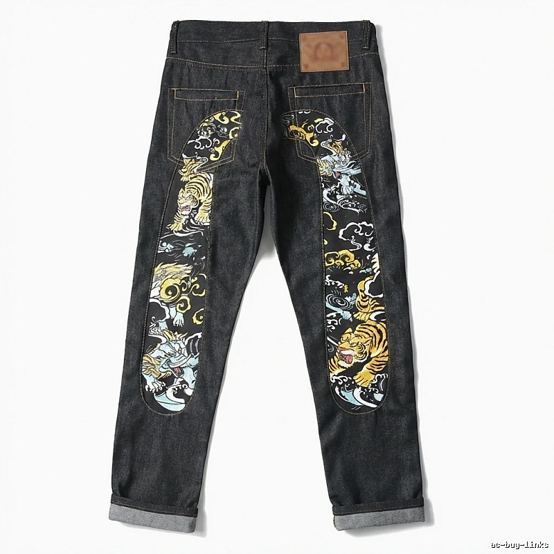 EVISU Trendy Retro Style Black Pants