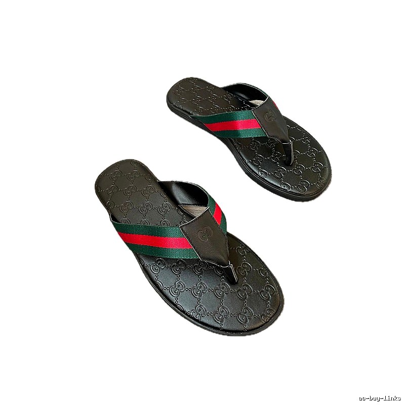 Gucci Classic Monogram Casual Style Black Flip Flops