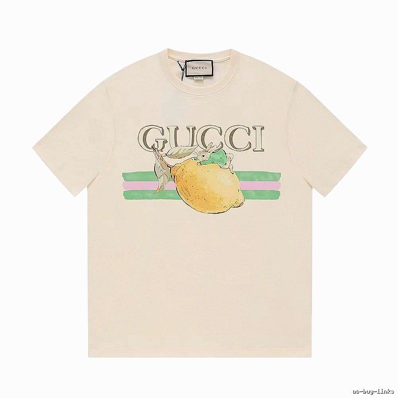 Gucci Lemon Print Casual Style Off-white Short-sleeve T-shirt