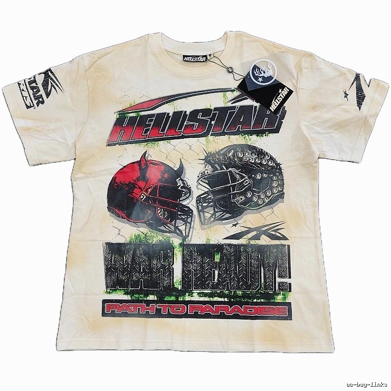 Hellstar Helmet Print Street Style Off-white T-shirt