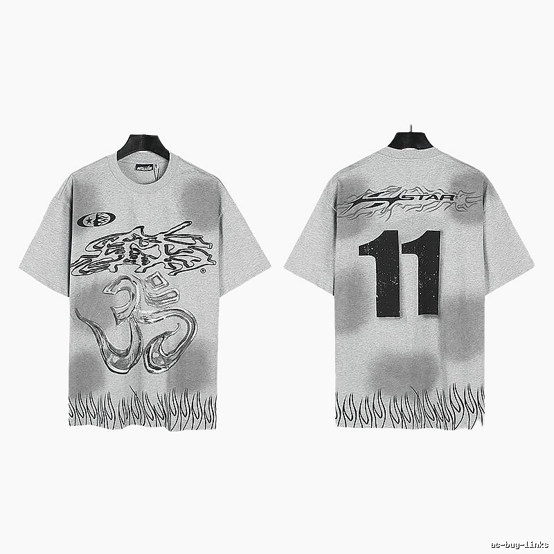 Hellstar No.11 Flame Street Style Gray T-Shirt