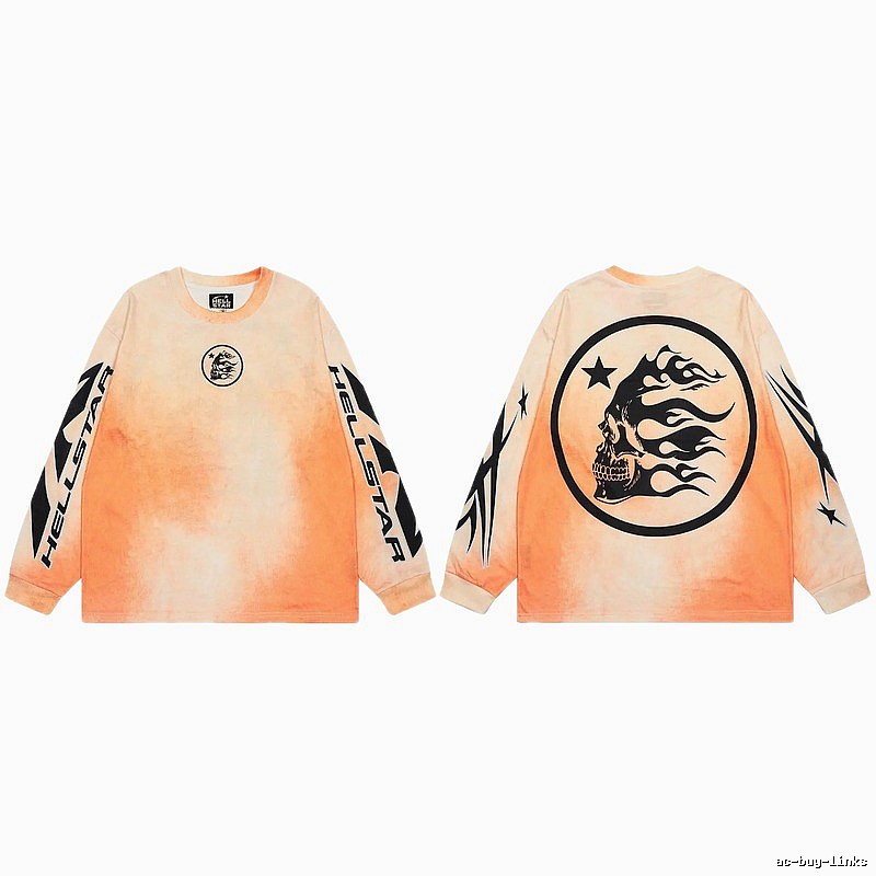 Hellstar Skeleton Flame Street Style Orange-dyed Long Sleeve T-Shirt