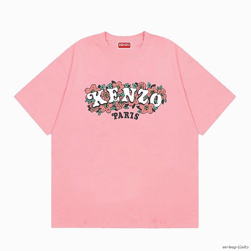 KENZO Trendy Pink Floral Print Short Sleeve T-shirt