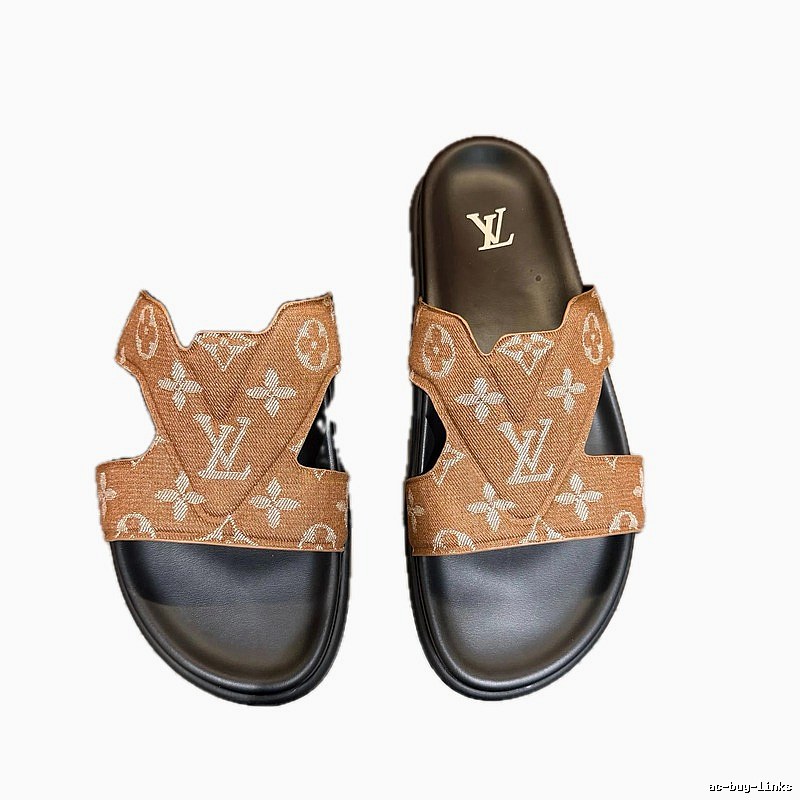 Louis Vuitton Classic Monogram Casual Style Brown and Black Slippers