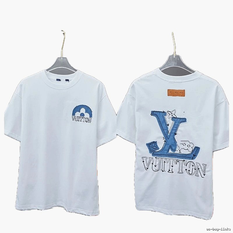 Louis Vuitton Embroidered Casual Style White Short-sleeved T-shirt