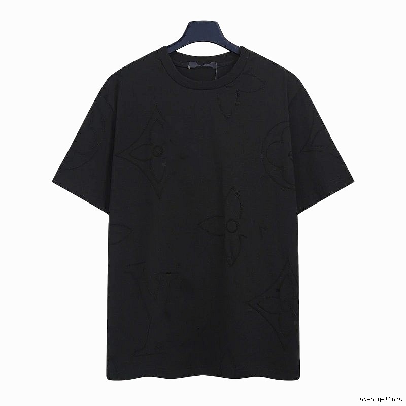 Louis Vuitton Embroidered Monogram Trendy Black T-Shirt