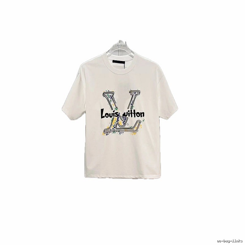 Louis Vuitton Ink-Splashing Trendy & Cool Style White Short-Sleeve T-Shirt