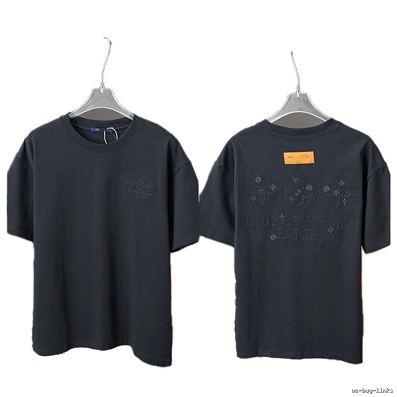 Louis Vuitton Monogram Embroidery Light Luxury Style Black T-Shirt