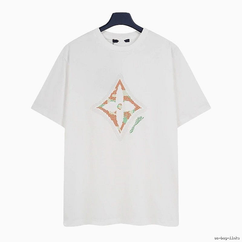Louis Vuitton Trendy White T-Shirt with Diamond Print