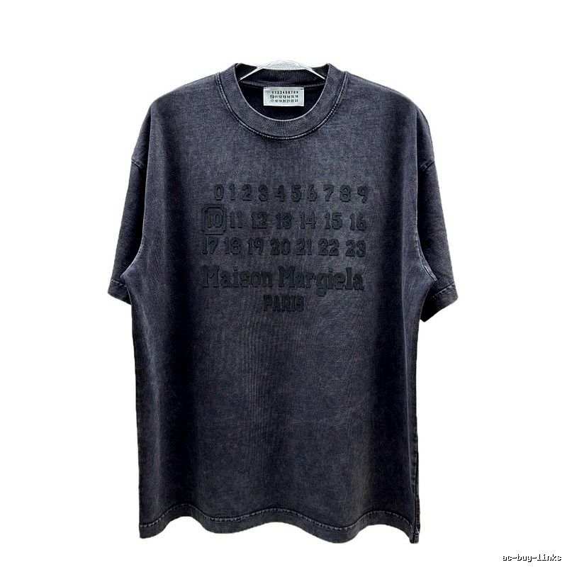 Maison Margiela Numbered Distressed Charcoal Gray Short Sleeve T-Shirt