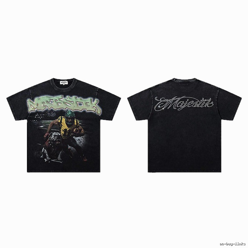 MAJESTIK Rugby Street Style Distressed Black T-Shirt