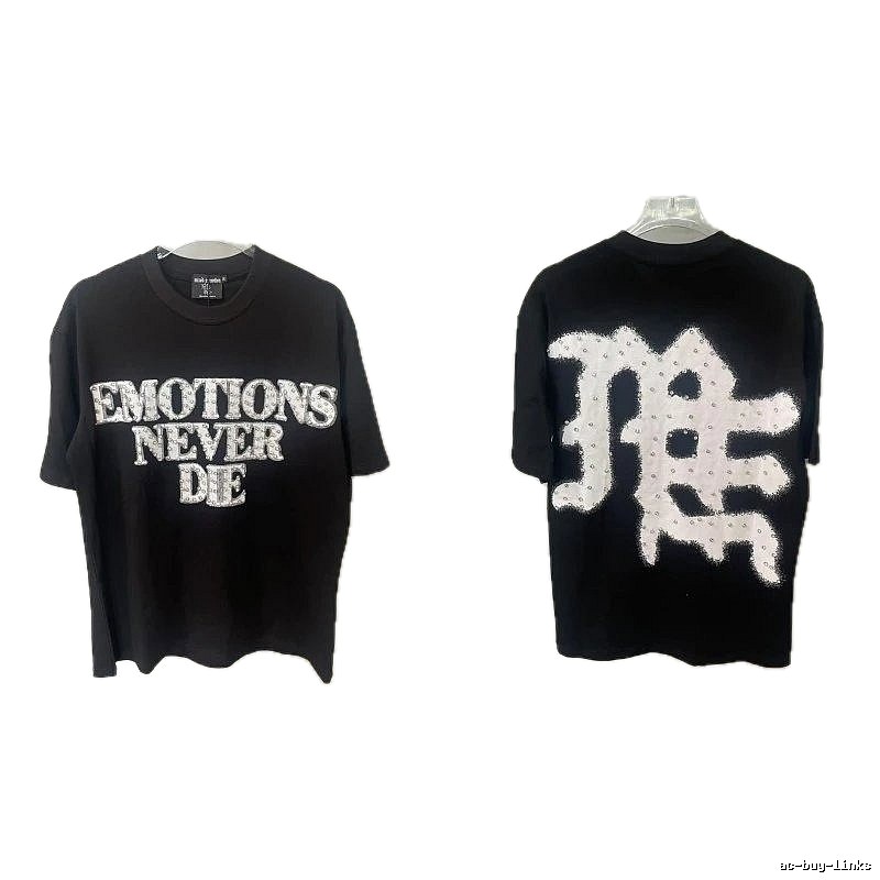 Mixed Emotion Rhinestone Street Style Black Short-sleeve T-shirt