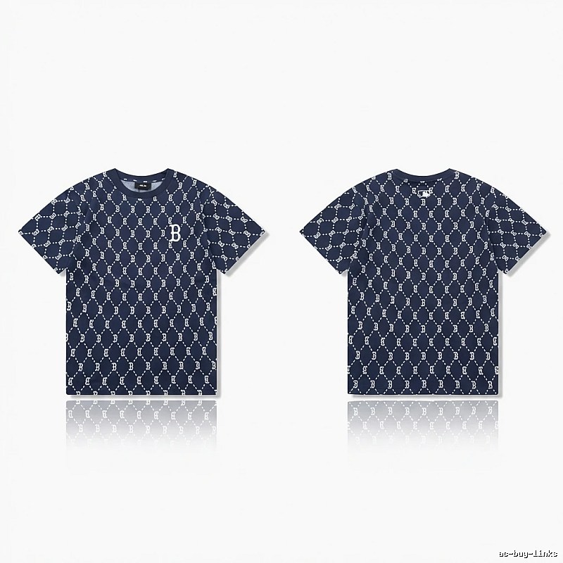 MLB full - printed style navy blue T - shirt