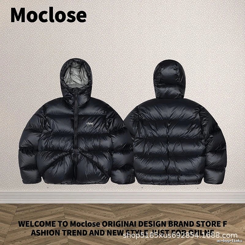 Moclose Classic Puffer jacket Black Glossy Hooded for Daily Styling