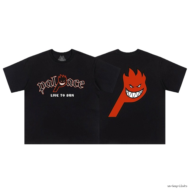 Palace Flame Print Street Style Black Short-sleeve T-shirt
