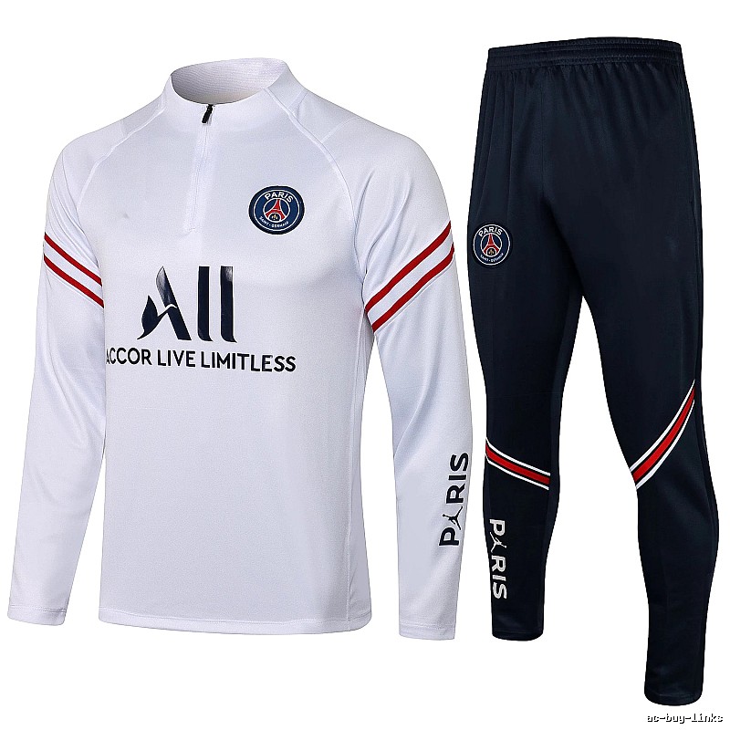 Paris Saint-Germain 2021-22 White Training Tracksuit Set Relaxed Styling