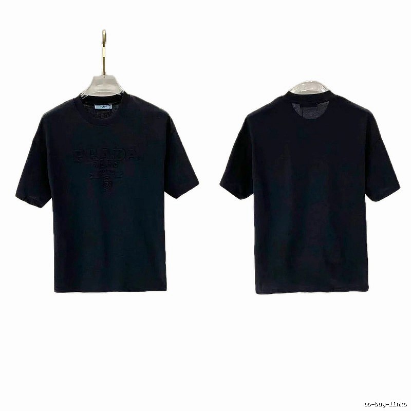 Prada Embossed Minimalist Style Black Short-sleeve T-shirt